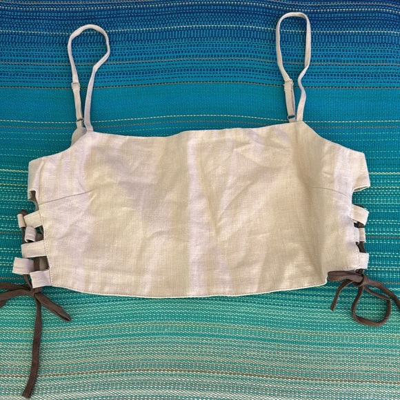 Hevron Luisa Lace-Up Linen Crop Top NWT - Picture 3 of 7